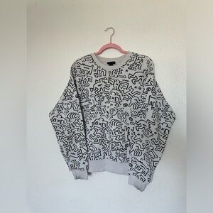White/Black abstract crewneck